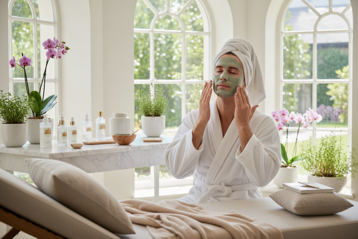 maan using face clay mask