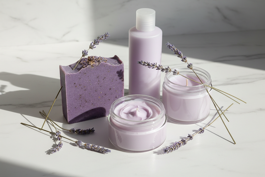 lavender lavish bundle of soap, lotion, body butter, candle without label